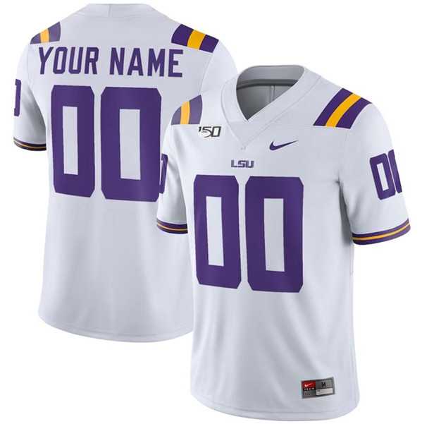Mens LSU Tigers Custom White With 150th Patch Limited Stitched Jersey->customized ncaa jersey->Custom Jersey
